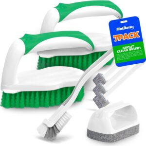 Holikme 7 Pack Deep Cleaning Brush Set, Scrub Pads with Scraper Tip for Pool Walls, Bathroom, Grout, Floor, Bike, Tub, Shower, Kitchen Surface (Green)