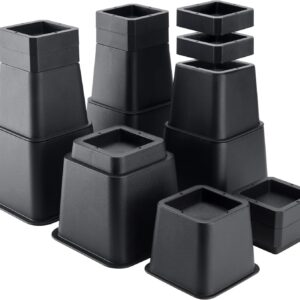 BTSD-home Adjustable Bed Risers Elevation in Heights 3,4,5,6,7,8,9 to 10 Inch Heavy Duty Furniture Risers for Couch Desk Chair and Sofa Bed Lifts Risers Set of 4 (16 pcs Black)