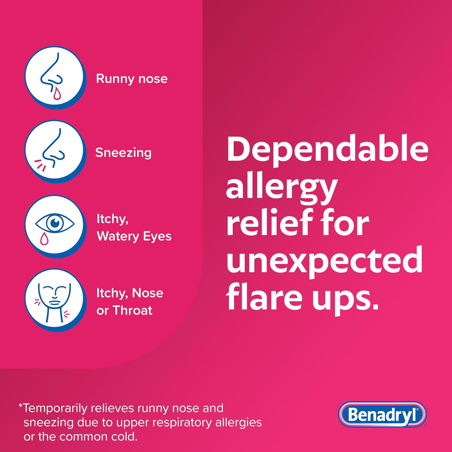 Benadryl Ultratabs Allergy Medicine, 25 mg Diphenhydramine HCl Antihistamine Tablets For Cold & Allergy Relief of Symptoms Like Sneezing, Runny Nose, Itchy Eyes & Throat, Hay Fever, 100 Count Tablets - Image 4