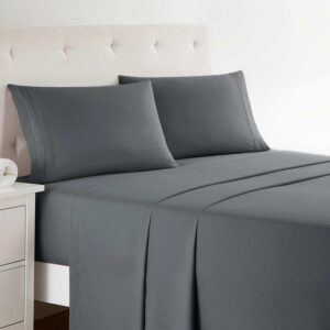 Clara Clark Full XL Bed Sheet Set – Wrinkle, Fade, Stain Resistant, Deep Pocket Sheets – Luxury Soft Bedding Sheets & Pillowcases, Full XL Charcoal Gray