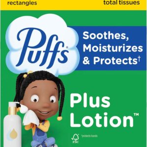 Puffs Facial Tissues Plus Lotion, 8 Family Rectangle Boxes, 124 Facial Tissues per Box, Allergies and Colds (Packaging May Vary)