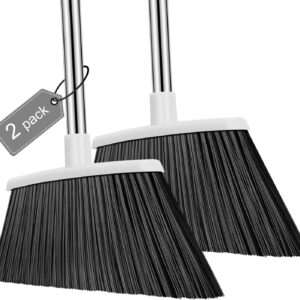 NACENA Heavy Duty Broom, 55 Inch Long Handle Outdoor Large Angle Brooms, Commercial Broom for Sweeping Indoor, for Home Garage Kitchen Office Courtyard Lobby Patio Lawn Concrete, 2 Pack (Grey&White)