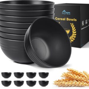 HOTEC BPA Free Unbreakable Wheat Straw Cereal Bowls – Microwave & Dishwasher Safe Soup and Salad Bowls, Set of 8, 26oz, Black