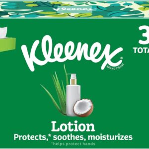 Kleenex Lotion Facial Tissues with Coconut Oil, 3 Flat Boxes, 120 Tissues Per Box, 3-Ply