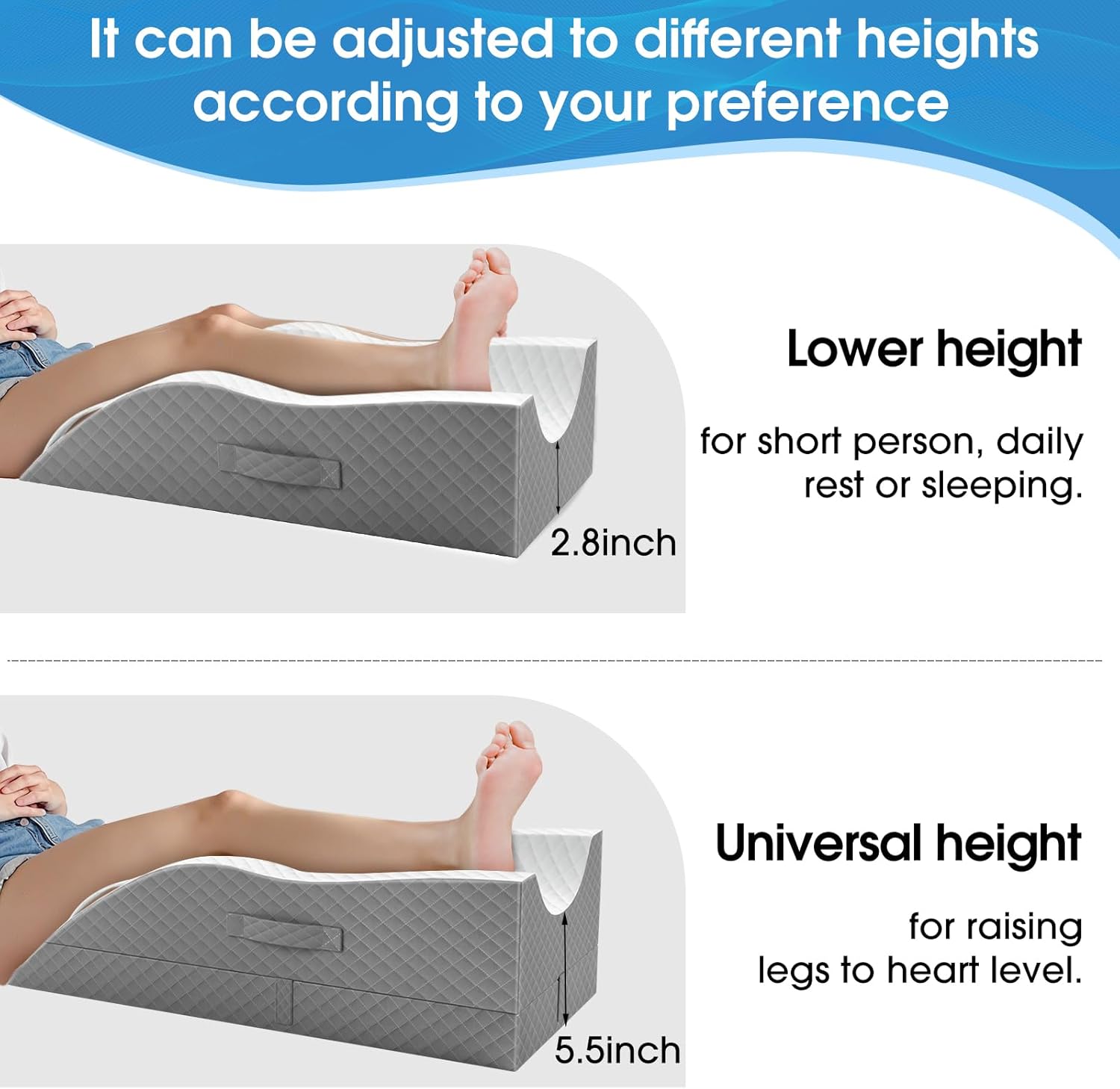 TranquilRelax Elevation Pillows for Leg After Surgery, Memory Foam Adjustable Wedge Pillow for Injury or Rest, Ankle Pillow for Sleeping Blood Circulation, Grey/Single Leg - Image 7