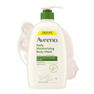 Aveeno Daily Moisturizing Body Wash for Dry & Sensitive Skin + Prebiotic Oat, Body Wash Gently Cleanses & Nourishes Dry Skin, Lightly Scented, Value Size, 33 fl. oz