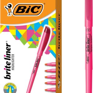 BIC Brite Liner Highlighters, Chisel Tip, 12-Count Pack of Pink Highlighters, Ideal Highlighter Set for Organizing and Coloring