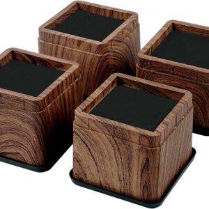 BTSD-home 3 Inch Wood Bed Risers Furniture Risers Bed Frame Lifters in Heights of 3 or 6 Inch Heavy Duty Set of 4 Square