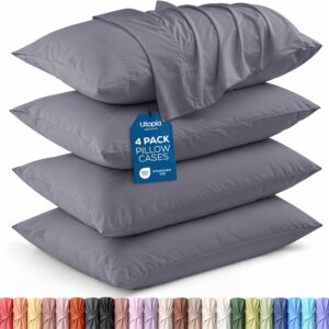 Utopia Bedding Queen Pillow Cases – 4 Pack – Envelope Closure – Soft Brushed Microfiber Fabric – Shrinkage and Fade Resistant Pillow Covers Queen Size 20 X 30 Inches (Queen, Grey)