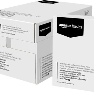 Amazon Basics 30% Recycled Multipurpose Copy & Print Paper, 8.5 x 11 Inches, 20 lb Weight, 92 Bright, White, FSC Certified, 5000 Sheets (10 Reams)