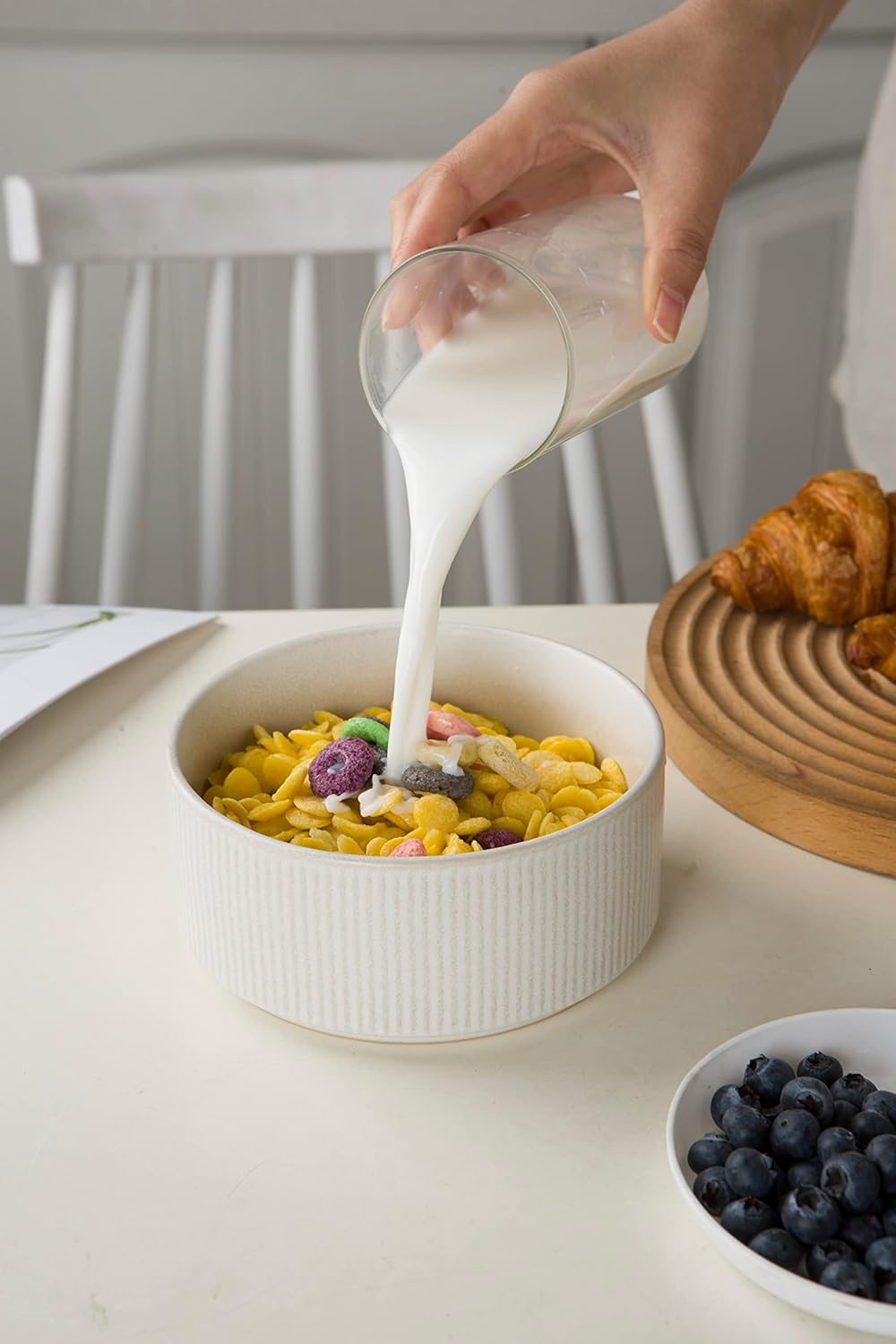 famiware Star Cereal Bowl Set, Soup Bowls Set of 6, Double Reactive Glaze, Stackable, 23oz Deep Bowls Suitable for Cereal, Popcorn, Oatmeal, Dessert - Dishwasher and Microwave Safe, Matte White - Image 5