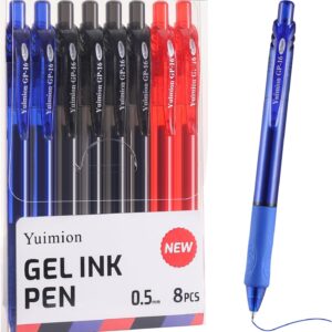 8 Pcs Retractable Gel Pens Fine Point (0.5mm) Rollerball Pens for Smooth Writing (Black&Blue&Red Ink) for Women Men Journaling School and Office Supplies Use