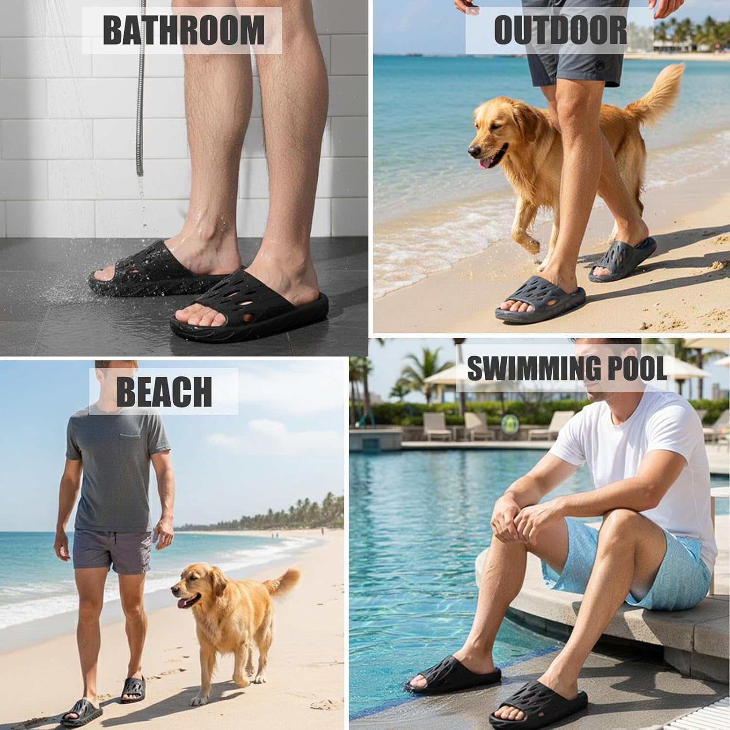 Mens Shower Shoes | Bath Slippers with Holes | Quick Dry Non Slip Indoor Home Bedroom Pool Spa College Dorm Guest - Image 4