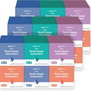 Amazon Basics Facial Tissues with Lotion, 2-Ply, 1350 Count (18 Packs of 75), Cube Box, (Packaging May Vary)