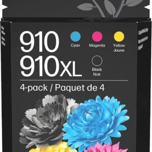 HP Original 910 Cyan, Magenta, Yellow / 910XL Black Ink Cartridges (4-Pack) | Works OfficeJet 8010, 8020 Series OfficeJet Pro 8020, 8030 Series | Eligible for Instant Ink | 3JB41AN