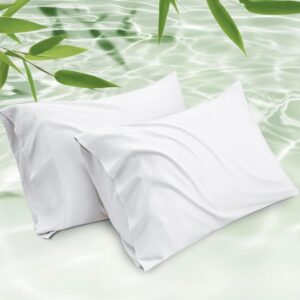 Bedsure White Pillow Cases Set of 2, Cooling Pillow Cases Queen, Rayon Derived from Bamboo Queen Pillowcases, PureWoven Soft Valentines Pillow Covers with Envelope Closure, Gifts, 20×30 Inches