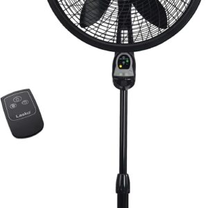 Lasko Oscillating Cyclone Pedestal Fan, Adjustable Height, Timer, Remote Control, 3 Speeds, for Bedroom, Living Room, Home Office, 18″, Black, 1843