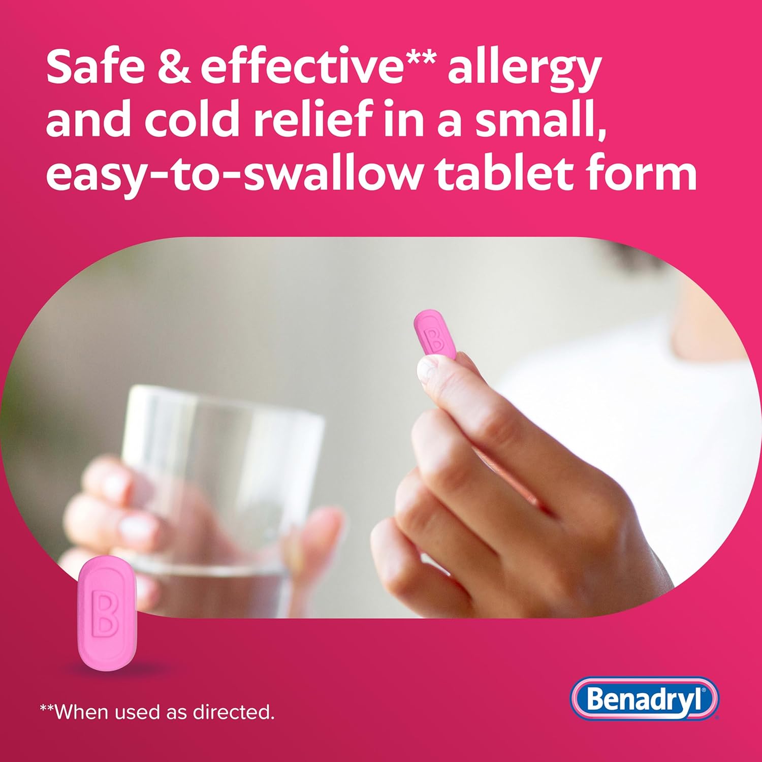 Benadryl Ultratabs Allergy Medicine, 25 mg Diphenhydramine HCl Antihistamine Tablets For Cold & Allergy Relief of Symptoms Like Sneezing, Runny Nose, Itchy Eyes & Throat, Hay Fever, 100 Count Tablets - Image 3