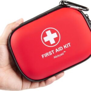Mini First Aid Kit – 120 Piece Small Waterproof Hard Shell Medical Kit for Car, Home, Office, Travel, Camping, Sports, Outdoor, School – Emergency First Aid Supplies and Survival Kit (Red)