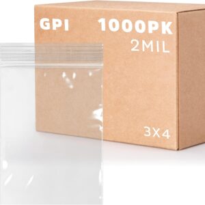 Clear Plastic Reusable Zip Bags – Bulk GPI Case of 1000, 3″ x 4″ 2 mil Thick Strong & Durable Poly Baggies With Resealable Zip Top Lock For Travel, Storage, Packaging & Shipping.