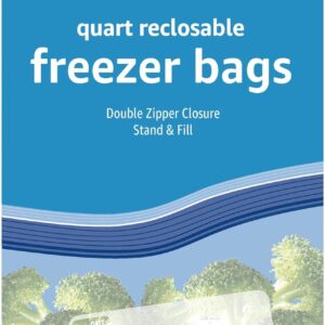 Amazon Basics Reclosable Freezer Quart Food Storage Bags with Zipper Seal, BPA Free, Stand and Fill, Airtight, 120 Count (Previously Solimo)