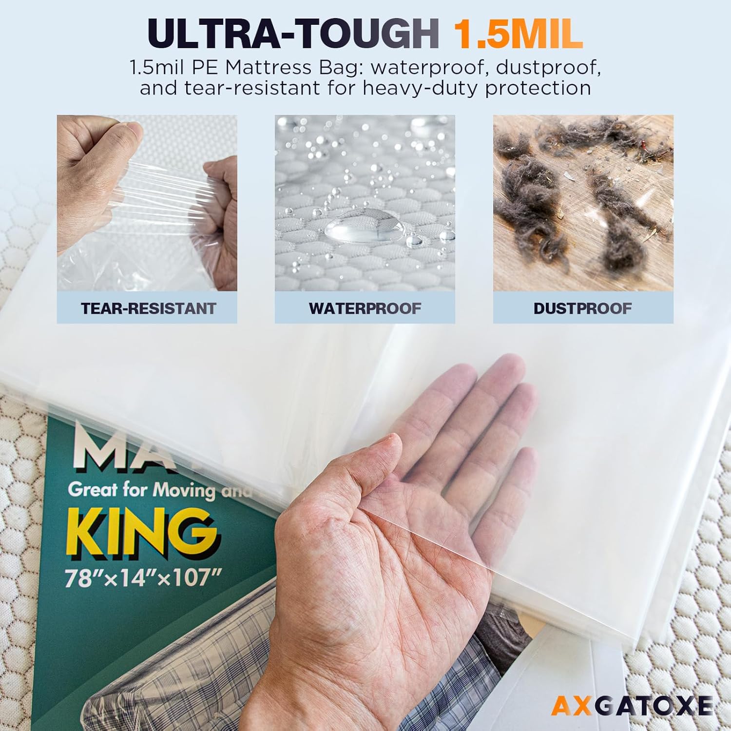 Plastic Mattress Bag for Moving Storage, Waterproof Mattress Cover, Mattress Protector for Moving Supplies - King Size (1.5MIL) - Image 3