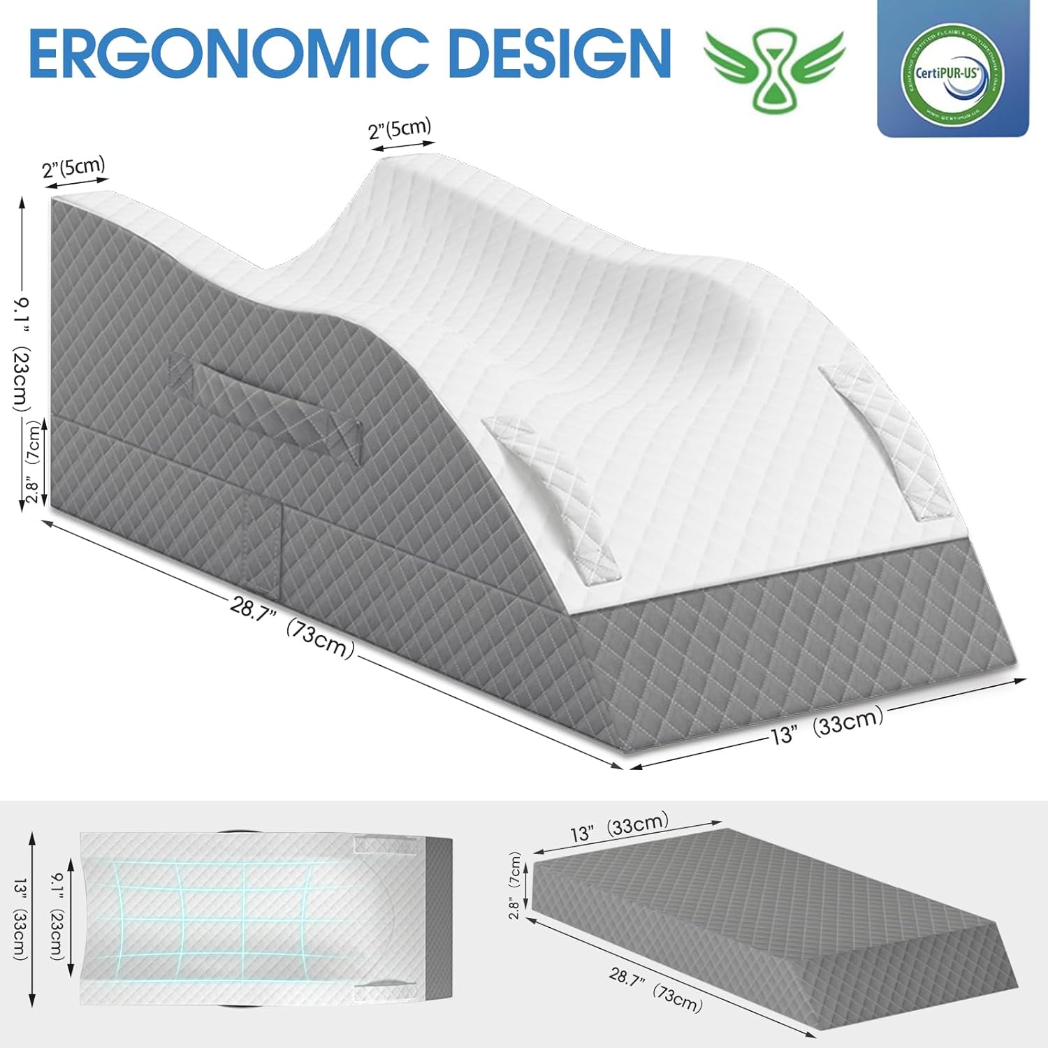 TranquilRelax Elevation Pillows for Leg After Surgery, Memory Foam Adjustable Wedge Pillow for Injury or Rest, Ankle Pillow for Sleeping Blood Circulation, Grey/Single Leg - Image 2