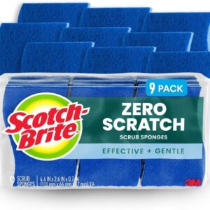 Scotch-Brite Zero Scratch Scrub Sponge, 9 Kitchen Sponges for Cleaning Around the Home, Bathroom & More, Effective + Gentle Dish Scrubber, Best for Nonstick Pots and Pans, Safe on Most Surfaces