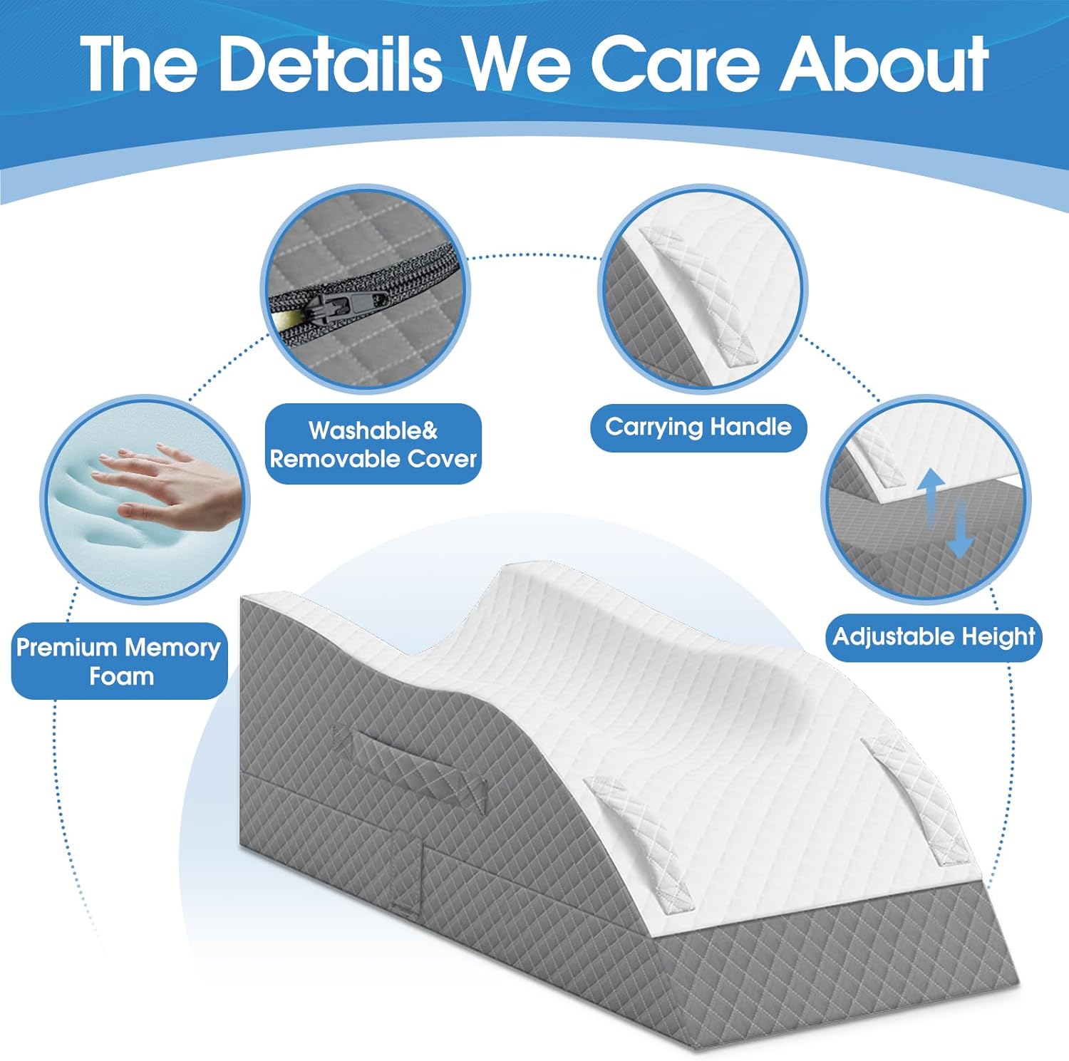 TranquilRelax Elevation Pillows for Leg After Surgery, Memory Foam Adjustable Wedge Pillow for Injury or Rest, Ankle Pillow for Sleeping Blood Circulation, Grey/Single Leg - Image 4