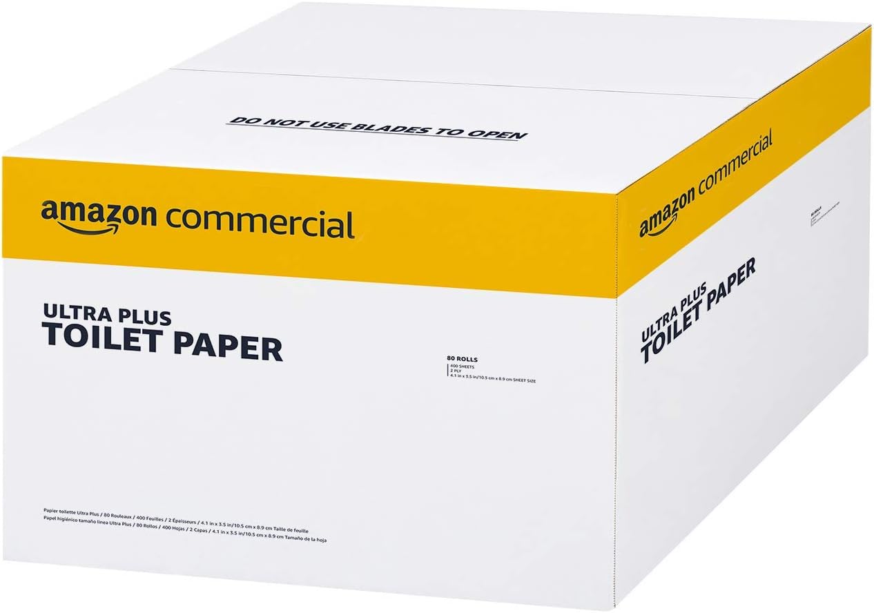 AmazonCommercial 2-Ply Ultra Plus Toilet Paper, Bath Tissue, Soft and Strong, Septic Safe, Unscented, 400 Sheets per Roll, 80 Individually Wrapped Rolls for Business Use - Image 3
