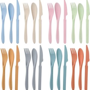 Knives Spoons and Forks Set, Wheat Straw Cutlery Set, Reusable Flatware Set for 8, Utensils for Party, Travel, Work, Picnic, Camping or Daily Use