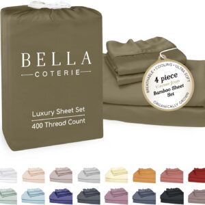 Bella Coterie Luxury Bamboo Viscose King Size Sheet Set | 100% Organically Grown | Ultra Soft | Cooling for Hot Sleepers | 18″ Deep Pocket [Olive]