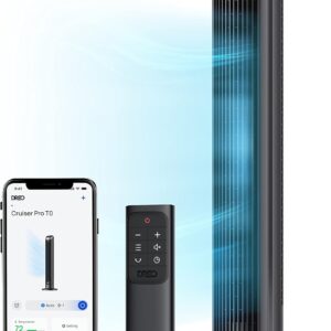 DREO Smart Tower Fan for Bedroom, 90° Oscillating 40″ Standing Fan, 26ft/s High-Speed 5 Speeds 4 Modes, Quiet Room Floor Fans, Touch/Remote/APP & Voice Control, Work with Alexa, 12H Timer, Silver