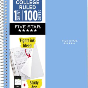 Five Star Spiral Notebook + Study App, 1 Subject, College Ruled Paper, 8.5″ x 11″, 100 Sheets, Blue (Color May Vary) (72565)