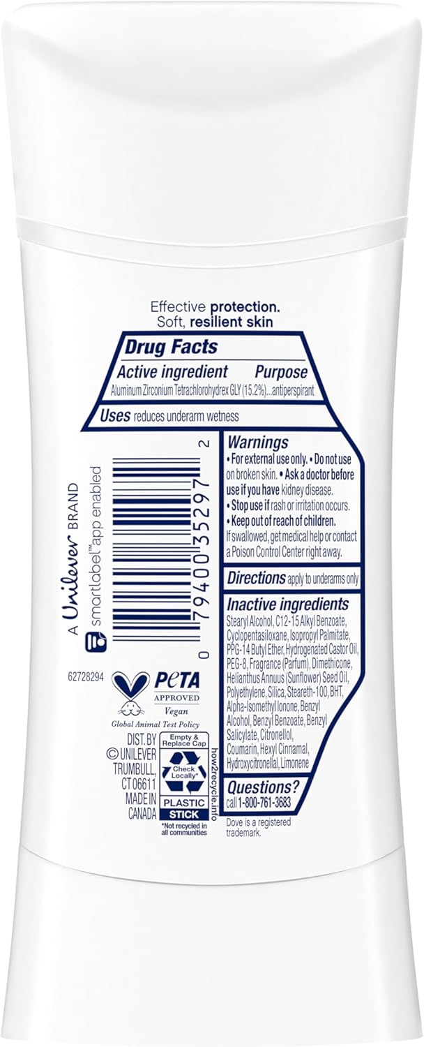 Dove Advanced Care Antiperspirant Deodorant Stick Cool Essentials 4 ct for helping your skin barrier repair after shaving 72 hour odor control and sweat protection with Pro Ceramide Technology 2.6 oz - Image 2