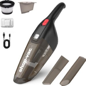 Shop-Vac Wet/Dry Handheld Vacuum, Powerful Small Vacuum Cordless Rechargeable, Wall-Mounted Hand Vac with Crevice Tool, Portable Vacuum for Home & Car, Lightweight & Compact, Black