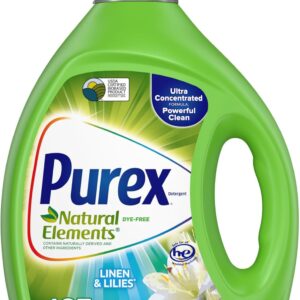 Purex Natural Elements Fresh Lilies & Linen Liquid Detergent, 82.5 oz, 165 Loads, Ultra-Concentrated, Dye-Free, USDA Certified Biobased Product