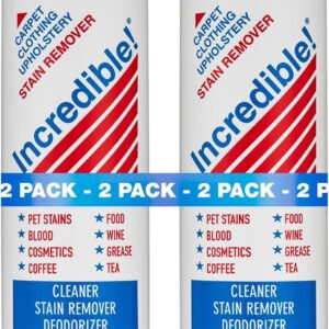 INCREDIBLE! Stain Remover – Instant Spot Remover For New and Old Stains – Blood, Red Wine, Coffee, Urine, Cosmetics, Pet Stains and Odor Eliminator – Carpets, Mattress, Laundry, 16.oz (2 Pack)