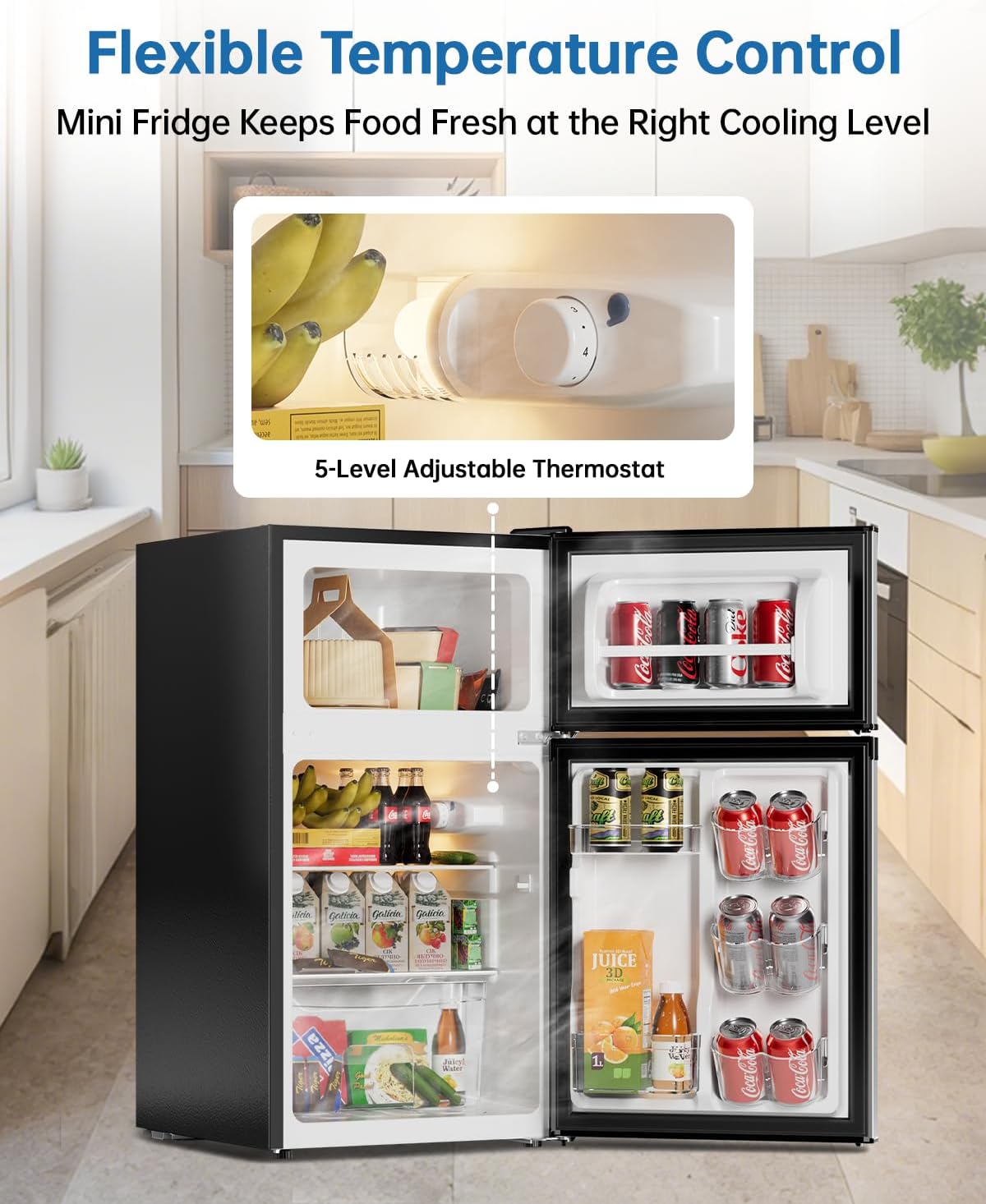 3.2 Cu Ft Mini Fridge with Freezer - Energy Efficient, Double Door Upright Freezer for Bedroom, Office & Dorm | Small Fridge, Glass Shelves,Interior Light,ETL Certified,etc(Silver) - Image 5