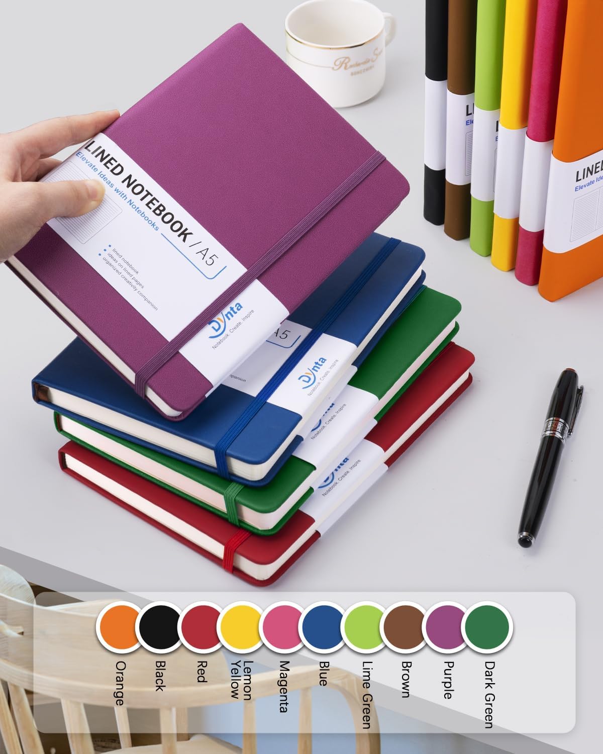 Dynta Hardcover Journal Notebooks, 10 Packs A5 Lined Journals Bulk for Writing 200 Pages/100Sheets, 8.4 x 5.8 inch, 10 Colors Classic Ruled Notebook for Work/Travel/College/Note Taking - Image 6