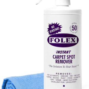 FOLEX Instant Carpet Spot Remover 32 oz – Powerful Stain Remover for Carpets, Upholstery & Rugs – Eliminates Pet Stains, Grease, Red Wine, Food, Makeup & More – With Reusable Cleaning Cloth – 1 Pack