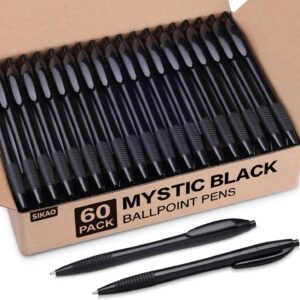 Pens Bulk, 60 Pack Black Gripped Slimster Ballpoint Pens Black Ink 1.0mm Medium Point Smooth Writing, Click Pens with Comfort Grip for Teachers, Students, Servers, School & Office Use