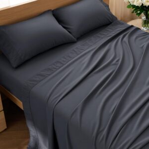 Bedsure Queen Sheet Set – 4 Pieces Soft Queen Size Sheets – Breathable & Cooling – Hotel Luxury – Easy Care Polyester Microfiber Bedding for Kids, Women, Men, Dark Grey
