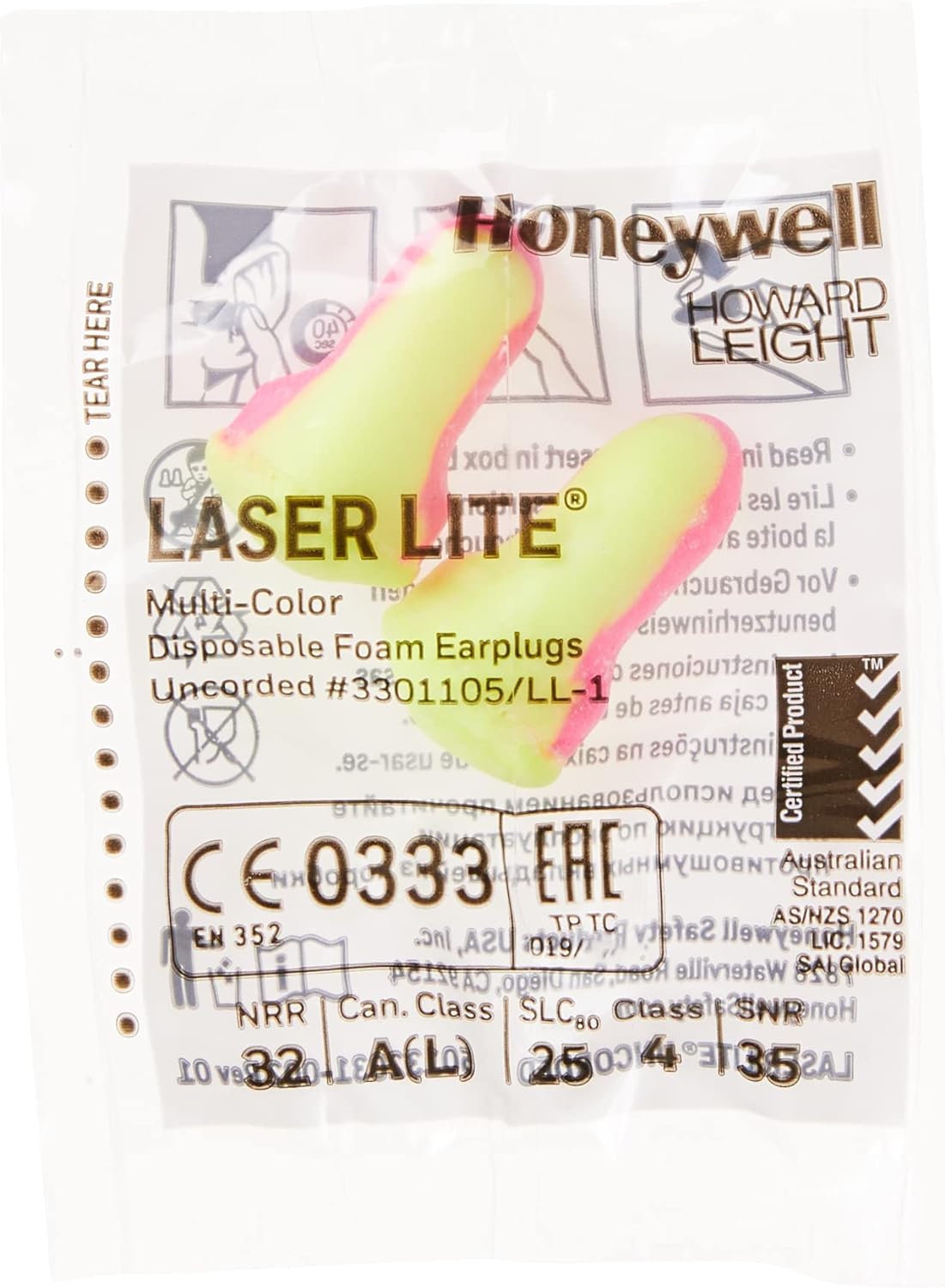 Howard Leight by Honeywell Laser Lite High Visibility Disposable Foam Earplugs, Pink/Yellow , 200-Pairs (LL-1) - 3301105 - Image 3
