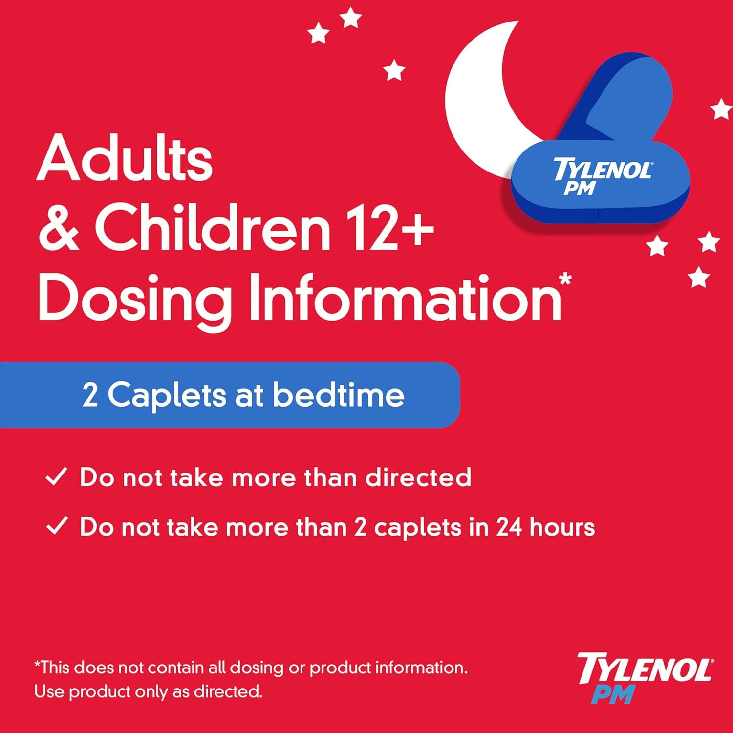 Tylenol PM Extra Strength Nighttime Pain Reliever & Sleep Aid Caplets, 500 mg Acetaminophen & 25 mg Diphenhydramine HCl, Relief for Nighttime Aches & Pains, Non-Habit Forming, 150 ct - Image 3