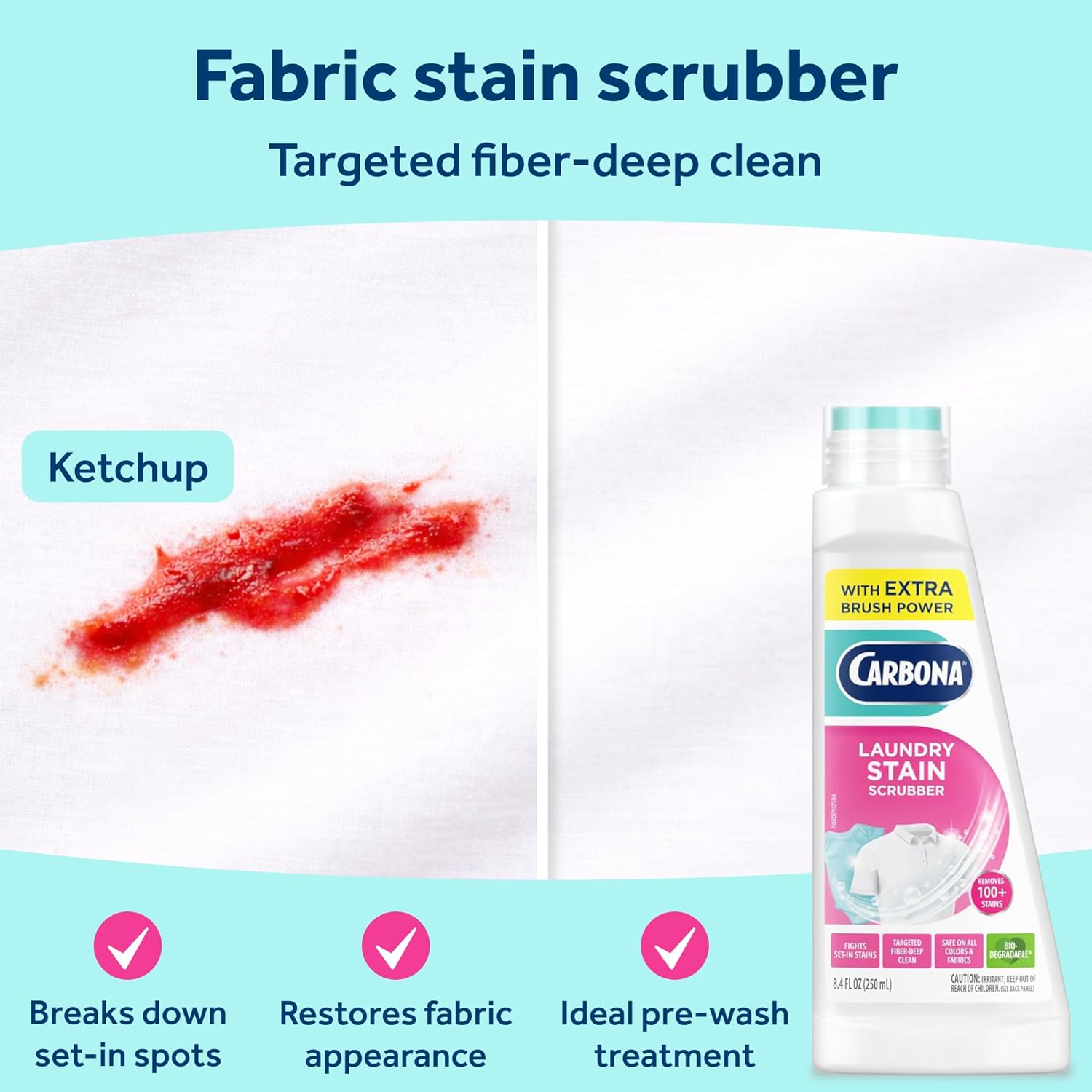 Carbona Laundry Stain Scrubber & Remover (8.4 Fl Oz), Extra-Strength Bio-Enzyme Formula, Brush-Top Applicator for Fiber-Deep Clean, Fast & Easy - Image 2