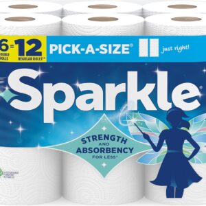 Sparkle Pick-A-Size Paper Towels, 6 Double Rolls (660 Sheets Total) – Strong 2-Ply Towels for Kitchen Cleanup and Everyday Messes