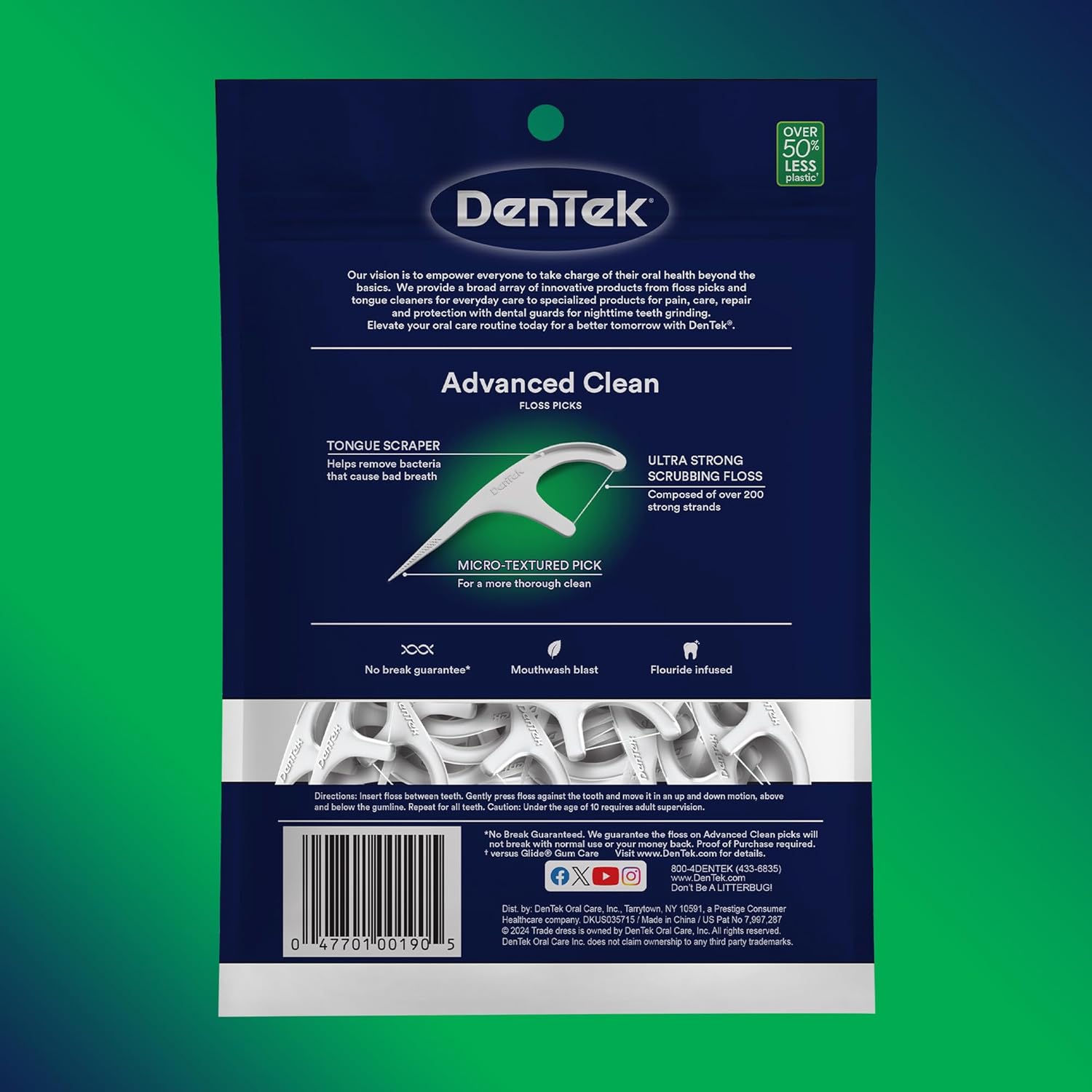 DenTek Advanced Clean Floss Picks with No Break & No Shred Dental Floss, Plaque Remover, 150 Count - Image 8