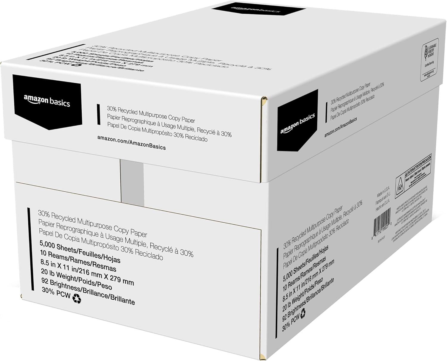 Amazon Basics 30% Recycled Multipurpose Copy & Print Paper, 8.5 x 11 Inches, 20 lb Weight, 92 Bright, White, FSC Certified, 5000 Sheets (10 Reams) - Image 2