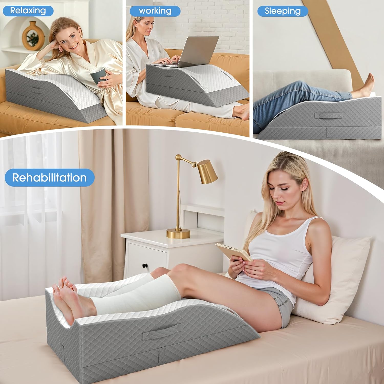 TranquilRelax Elevation Pillows for Leg After Surgery, Memory Foam Adjustable Wedge Pillow for Injury or Rest, Ankle Pillow for Sleeping Blood Circulation, Grey/Single Leg - Image 3